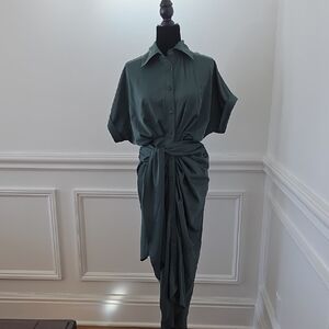 Green Dolman Sleeve Maxi Shirt Dress
